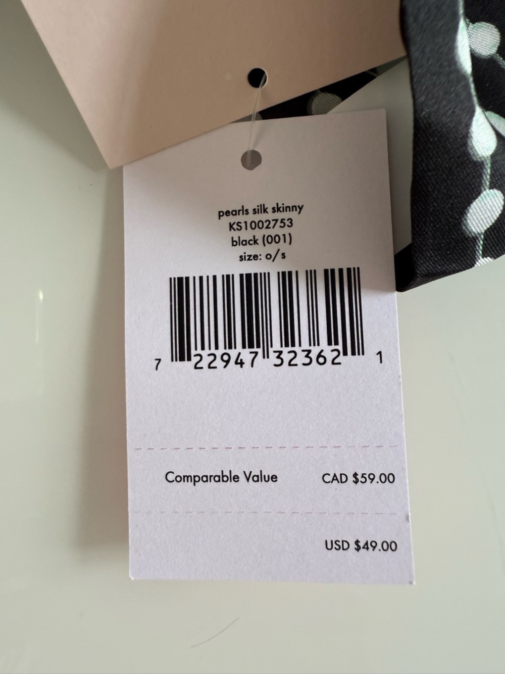 Kate Spade New York ♠️ pearls silk skinny scarf NEW with tags - Picture 5 of 7